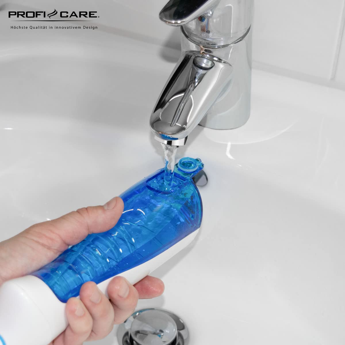 ProfiCare MD 3026 - Irrigador bucal portátil inalámbrico, Color Blanco y Azul