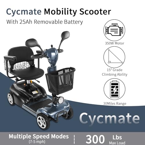 Image of Mobility Scooter for Seniors /Adults,20 /35 Miles up to 300lbs Capacity, 4 Wheels Mobility Scooters 350W 7MPH,USB Charging Detachable Lithium Battery with Rear Mirror