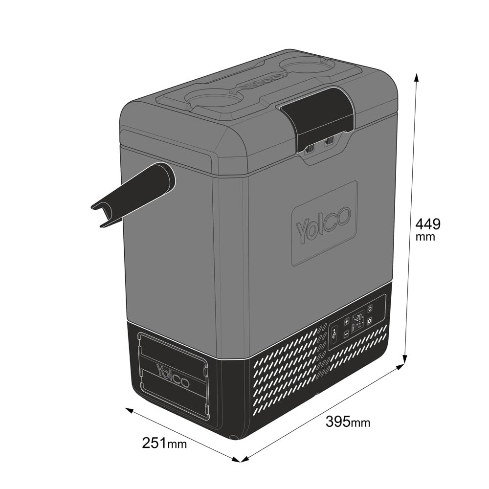 Yolco ET8 Carbon lodówka podróżna mini przenośna elektryczna lodówka z kompresorem 12/24 V DC do samochodu, ciężarówki, łodzi i gniazdka z przyłączem USB, -20°C, szara