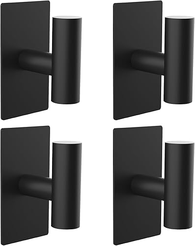 Miniatura 1 de POSHGRAND Gancho para toallas de baño adhesivo para baño, ganchos negros mate montados en la pared resistentes para bataabrigoarmariococina (paquete