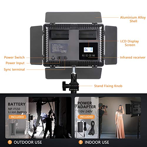 WSHA 2 in 1 3200k / 5500k Farbtemperatur-einstellbare LED-Videoleuchte mit 2 Lichtständern, 4-teiliger NP-F550-Akku… – Bild 8