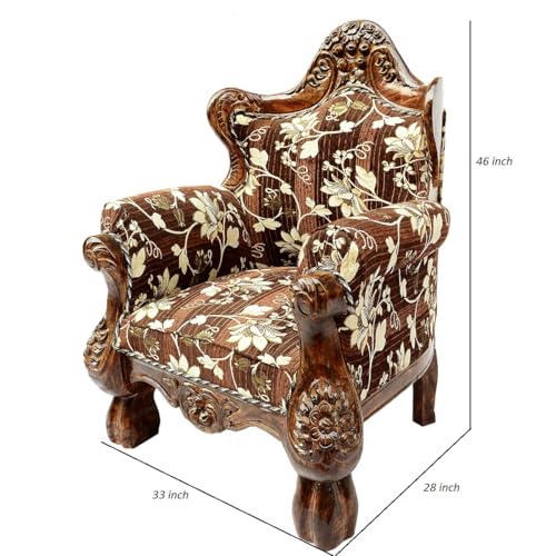 Image of Wooden 5 Seater Sofa Set, Solid Wood Sofa | 3+1+1 with Cushion Seating | Traditional Design Furniture for Living Room, Home, Office, Bedroom