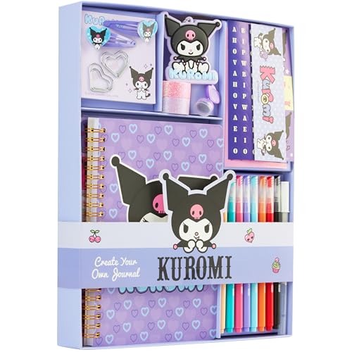 Hello Kitty Kuromi Journaling Kit DIY pour Fille et Ados, Carnet A5, Planche Autocollant, Porte Clés, Notes Autocollantes et Accessoires, Papeterie Kawaii,...