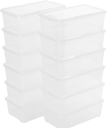 Contenedores de almacenamiento transparentes apilables con tapas, cajas para zapatos, 12 paquetes de contenedores de plástico de almacenamiento de 6