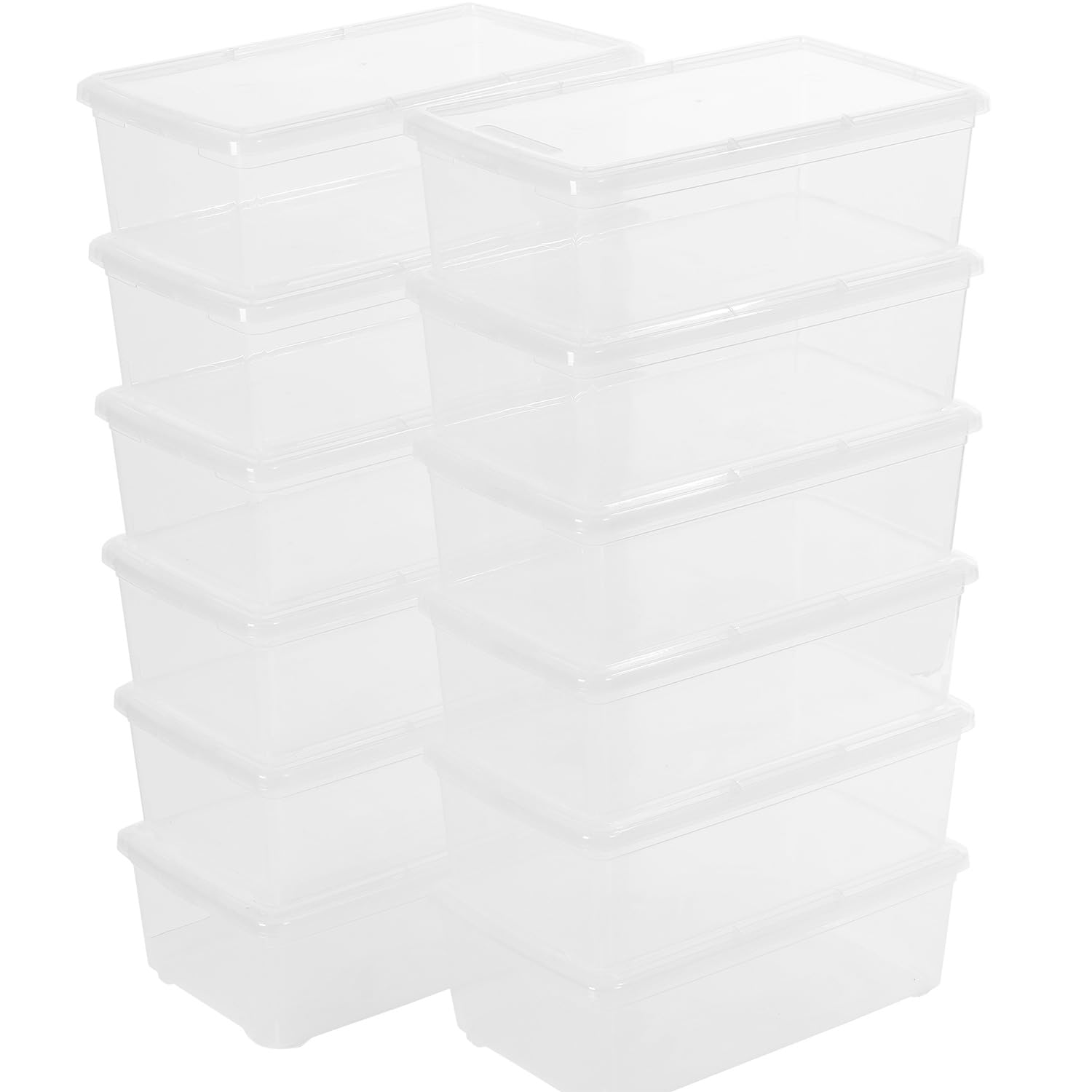 Lot de 12 bacs de rangement empilables en plastique transparent avec couvercles de 6 litres (transparent)