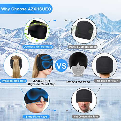 Migraine Headache Relief Ice Hat Flexible Gel Cold Compress Cap For Soothe Pain Sinus Pressure Tension Physical Calming Compressed Cooling Head Wrap For Puffy Eyes Travel Ice Pack Sleep Eye Mask #TOP2