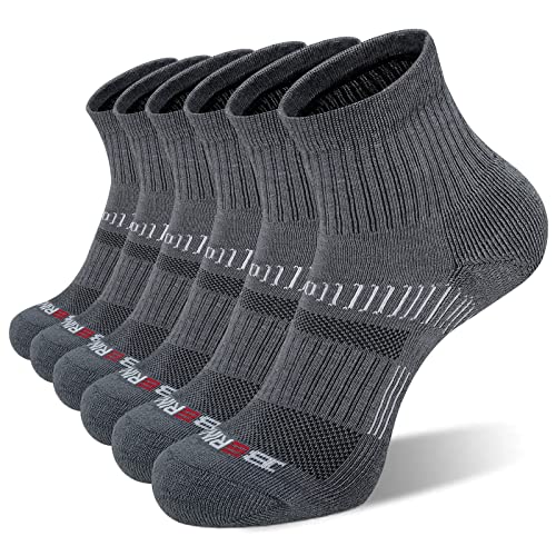 BERING Men's Essential Athletic Cushion Quarter Socks, Shoe 9-12/Sock 10-13, Graphite Gray, 6 Pairs