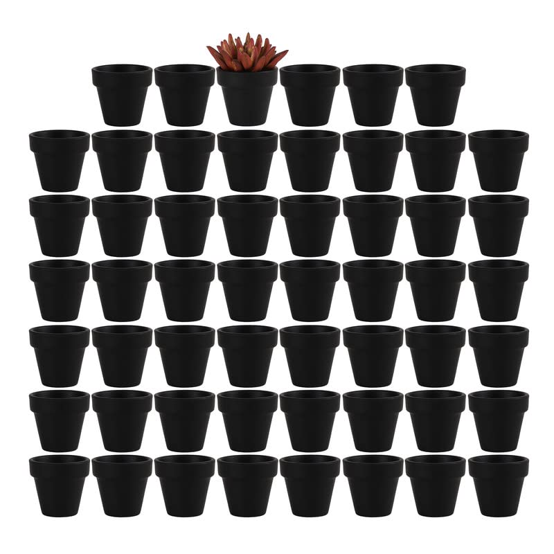 Yishang 2 inch Black Small Terracotta Pots with Drainage Holes,Mini Clay Ceramic Pottery Planter,Cactus Flower Nursery Terra Cotta Pots,for IndoorOutdoor Succulent Plants,Crafts-54 Pack