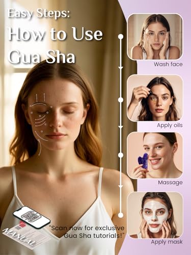 Image of Rena Chris Gua Sha Facial Tools: Natural Amethyst Guasha Tool for Face Acupuncture Therapy, Facial Massager for Jawline Sculpting and Puffiness Reducing (Purple)