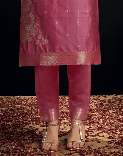 Image of SIRIL Women's Rayon Viscose Banarasi Jacquard Zari Woven Straight Kurta Pant with Dupatta Set