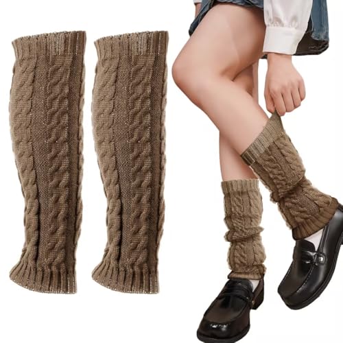 AUNGCSHE Winter Leg Warmers, Stulpen Damen für Damen aus Wolle und Acryl, Weich Sportgeschenk, Beinlinge zum jeden Tag, Tanzen, Sport, Gym, Bergtouren, Beinwärmer Damen Mädchen für Ballett(Khaki)
