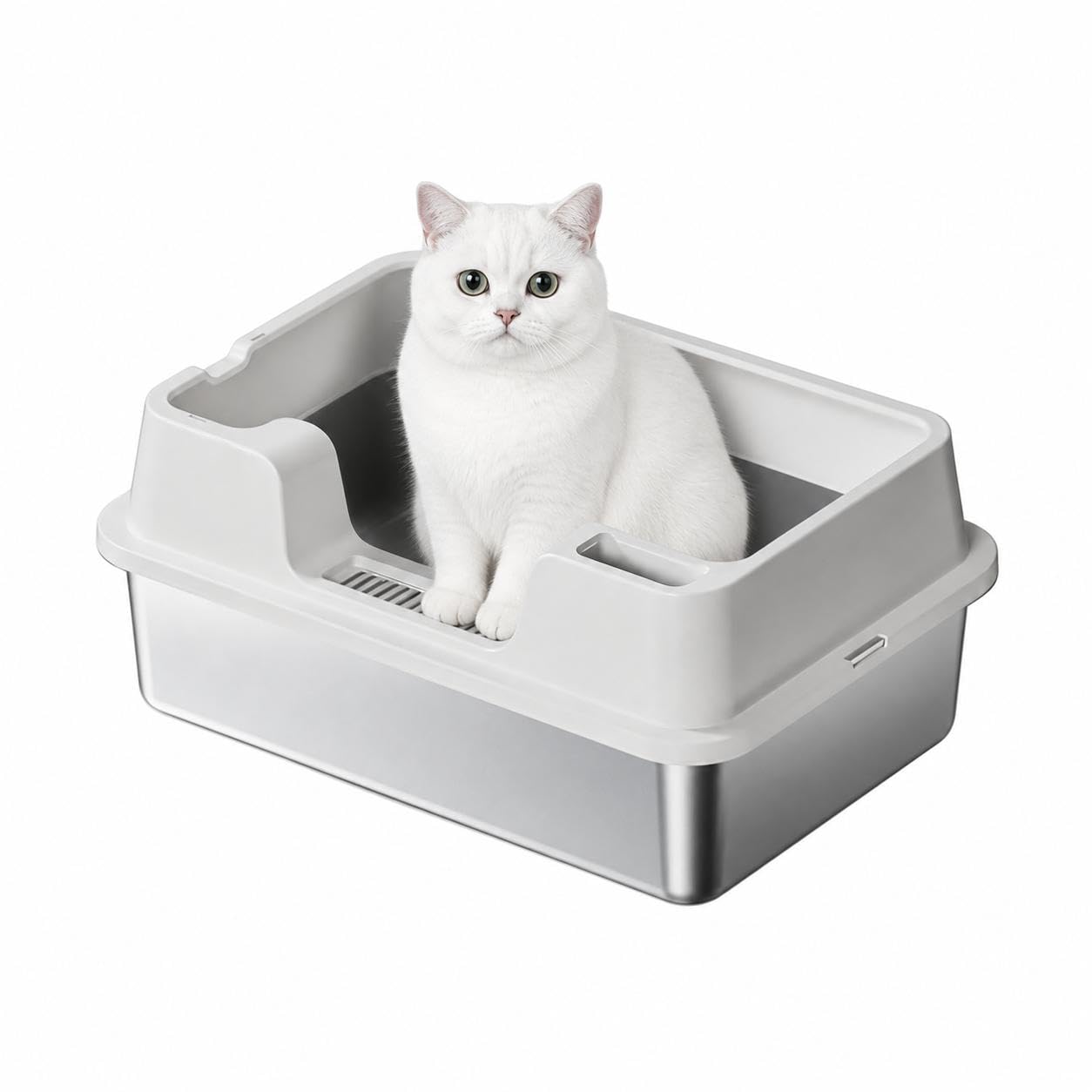 FairyLee Stainless Steel Large Cat Litter Tray with High Sides