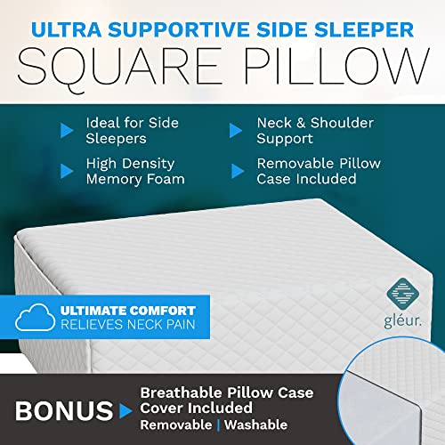Gleur Square Pillow For Side Sleepers - Made In Usa, Cool Gel Memory Foam Cushion Cube Shaped Pillow -Therapeutic Neck & Shoulder Pain Relief, Cervical Support -Thick Bed Pillow 15"X 12" X6" #TOP3