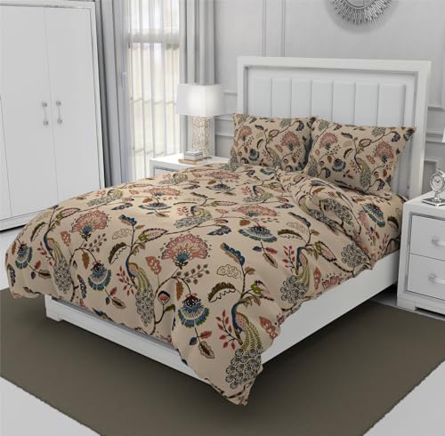 Image of DECOMIZER Super Soft Glace Cotton King Size AC Comforter /Blanket /Duvet for Double Bed with 1 Flat Bedsheet and 2 Large Pillow Covers - 4 Piece Comforter Set - Beige Anokhi