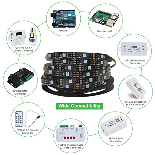Image of ALITOVE WS2812B LED Strip Addressable RGB LED Pixels Strip Programmable Dream Color Digital LED Ribbon Light 16.4ft 150 LEDs 5V Compatible with Raspberry Pi for Home Theater Bar Decor DIY Lighting