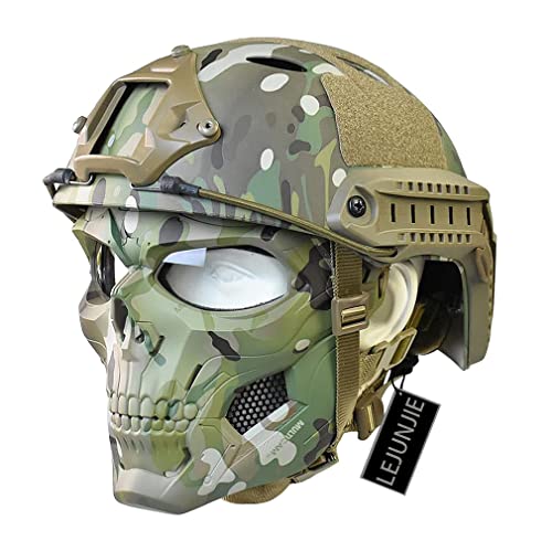 PJ Tactical Protective Helmet and Skull Mask Set, with Adjustable Full-Face Protective Mask Suitable for Such As Paintball Shooting, CS Games, Costume Parties Fast Helmet
