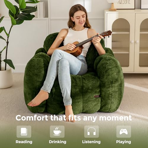 Image of MAXYOYO Bean Bag Chair, Cloud Shaped Bean Bag Sofa for Adults, Soft Stuffed Lazy Floor Sofa with Supportive Filling, Comfy Single Couch for Living Room, Bedroom, Apartment, Green
