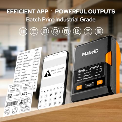 Image of Makeid EP53 2 inch Label Maker with Label, 300 DPI 2600mAh Battery Thermal Transfer Portable Bluetooth Label Printer for Home Organization, Kitchen Storage, Small Business & Job Sites
