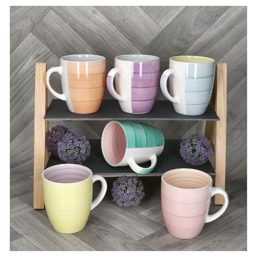 MamboCat Pastello 6er Set Kaffeebecher mit Henkel I 320 ml I bunte Steingut-Becher mit Pastell-Farben für 6 Personen I Tassen für Heißgetränke wie Tee, Kakao & Co – Bild 3