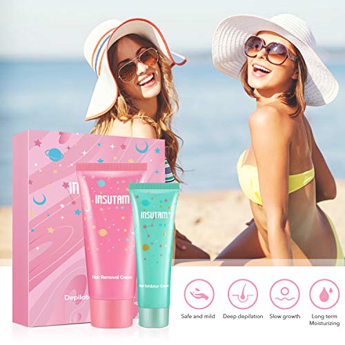 Hair Removal Cream Suit- 60ml Painless Hair Depilatory Cream and 30g Non-Irritating Hair Growth Inhibitor Cream, Friendly Flawless for All Skin Type