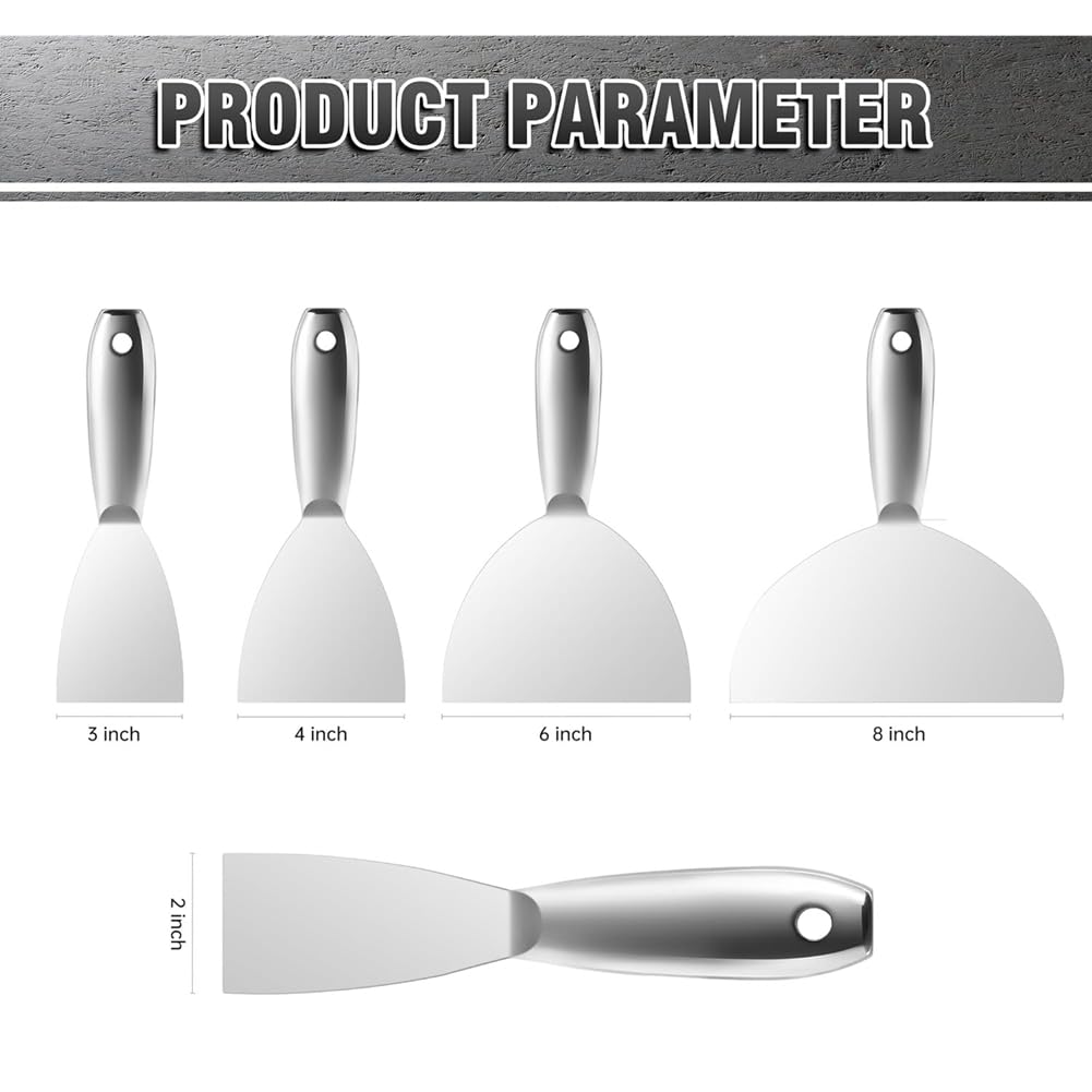 Ensemble de Couteaux de Mastic en Acier Inoxydable de 5pcs, 2 Pouces de 2 Pouces de 3 Pouces de 4 Pouces de 6 Pouces de 8 Pouces Spackle, Outil de Peinture de Papier Peint