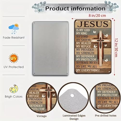 Smilelife Christian Gifts for Women Men Jesus Is My God My King My Everything Vintage Tin Sign Religious Metal Wall Art for Home Church Prayer Room Office Chapel Decor 8x12 Inch(3767)