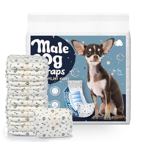 LeapSheep Dog Nappies Male Super Absorbent Dog Diapers Disposable Dog Nappy Wraps for Puppy Training Excitable Urination Incontinence (XSmall 20ct)