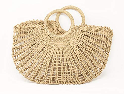 Asia Design - Bolsa de Playa, Hecha a Mano, de Trigo y ratán, 40 x 35 x 5 cm