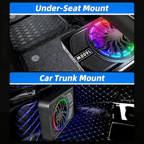 Image of Upgrade1600W Under Seat Subwoofer | 10 inch Slim Car Sub with Built-in Amp, RGB LED Lights, APP Control | Independent Bass Knob, LPF, Gain, Bass Boost | High Output Deep Bass Distortion-Free Audio