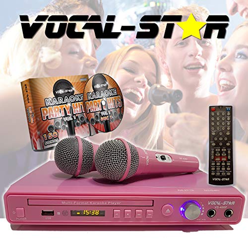 Vocal-Star VS-400 Pink HDMI Multi Format Karaoke Machine, 2 Microphone Inputs, Including 150 Songs & 2 Microphones