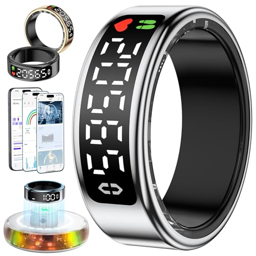 Smart Ring für Damen Herren, Smartringe mit LED Anzeige, Fitness Tracking Ring IP68, Schlaf Health...