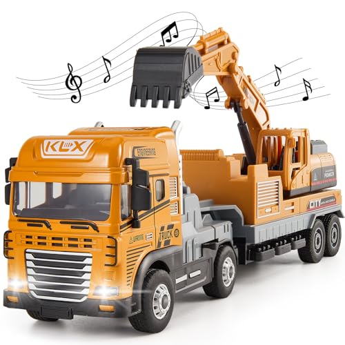 TOEY PLAY Baustellenfahrzeuge Kinder Bagger Spielzeug, Legierung Gro&szlig;er LKW mit Sound und Licht, Baustelle Spielzeug Geschenk f&uuml;r kinder Jungen ab 2 3 4 5 jahre
