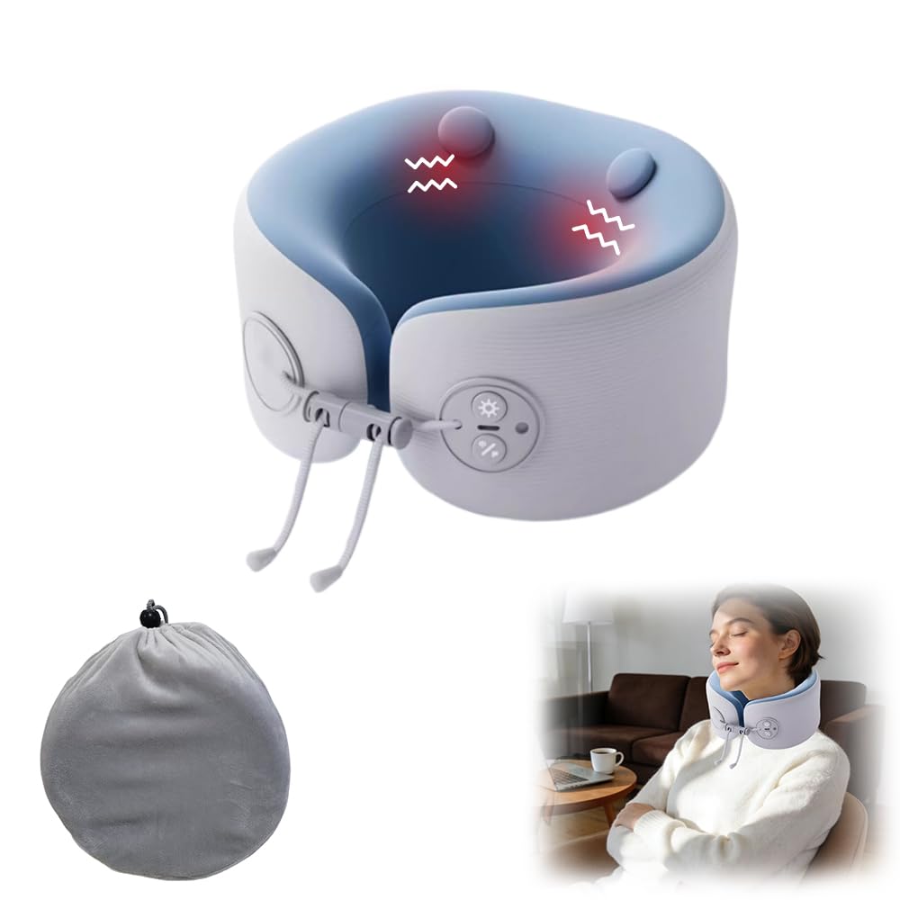 Nackenmassagegerät, Elektrisches Nackenmassagekissen mit 2 Wärmestufen und 3 Massagemodi, Wiederaufladbare Kabellose Nackenmassage für Flugzeug, Auto, Büro, Zuhause, Nackenschmerzen Linderung