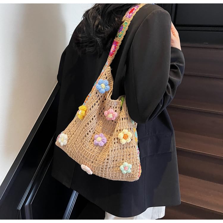 Bolsa Tote Tejida Hueca para Mujer Capacidad Grande miniatura 2