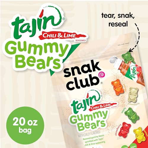 Snak Club Tajin Gummy Bears, Assorted Fruit Candy Gummies with Chili and Lime Seasoning, Mild, Gluten-Free and Vegan Snacks, 20 oz Resealable Bag - image 3