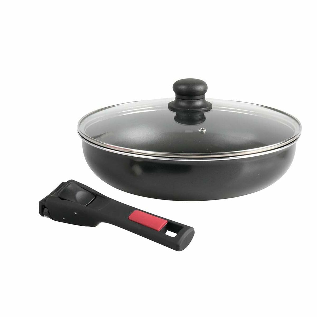 Sitram 712380 Sauteuse Agile 28 cm en aluminium revêtement noir anti-adhérent sans PFOA - manche amovible clipsable - couvercle en verre - tous feux dont induction, 3 liters, Noir