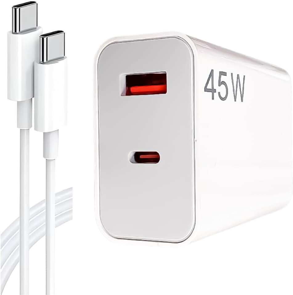 Carregador Tipo C Turbo 45W com Cabo USB-C de 1 Metro e Fonte Compatível com Novo Iphone 15 16 Pro Max Plus Carregamento Ultra Rápido Duas Portas USB-A e USB-C