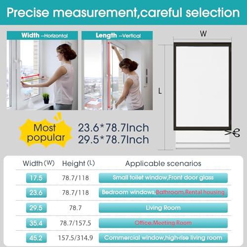 Image of Coavas Window Privacy Film Frosted Glass Static Clings, Decorative Bathroom Door Privacy Film Day and Night, Heat UV Blocking Anti-Glare Frosting Stickers Renter Non-Adhesive, 23.6 x 78.7 Inch, White