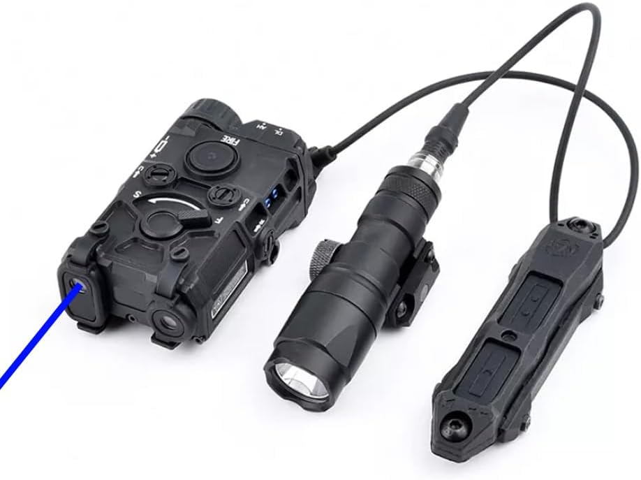 Nylon Og Laser Sights Box(with IR+White Flashlight + Red/Green/Blue Laser), & M300A Strong LED Flashlight, & Modular Dual Wire Remote Pressure Switch(SF+Crane Plug) Combo, BK