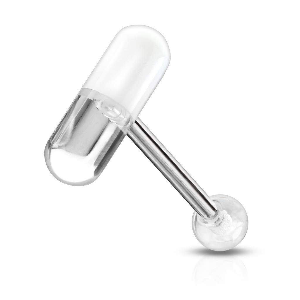 LovepiercingPiercing de lengua cápsula medicamento acero quirúrgico inoxidable antialérgico Barbell Piper blanco LovePIERCING, Acero aleado