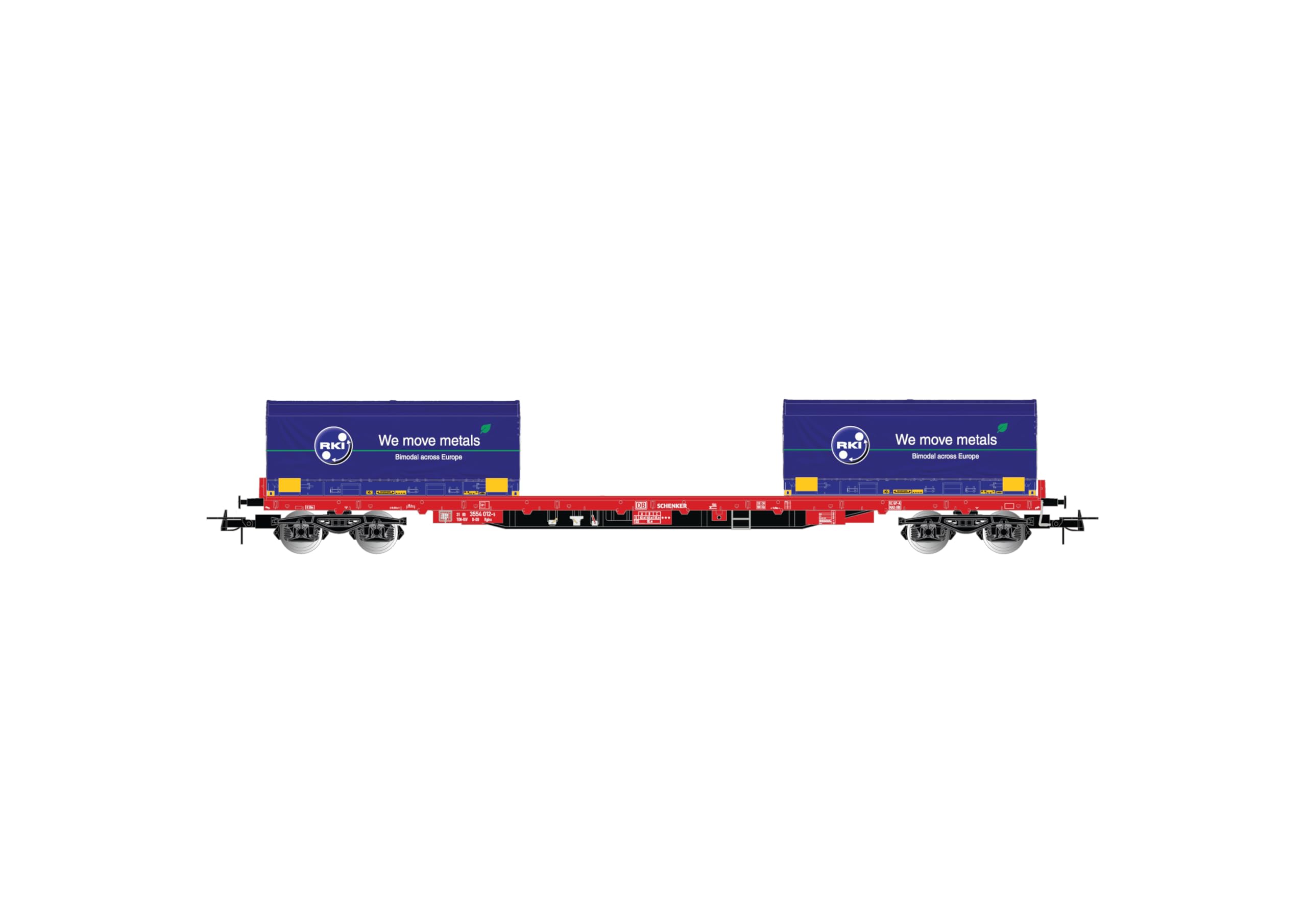 Rivarossi HR6558 D-DB, 4-axle container wagon Rglns, red, with 2 x 20' coil container "Rheinkraft", ep. VI, Wagon rolling stock