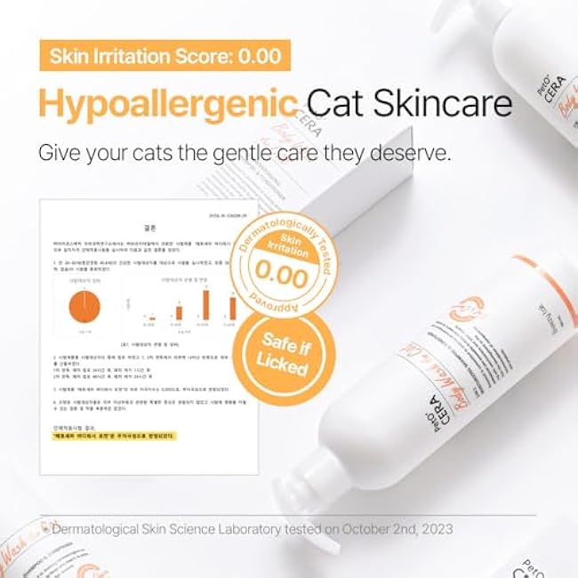 Breezytail PetO¡¯Cera All-in-One Cat Shampoo and Conditioner | Hypoallergenic Cat Skin & Coat Care | Itch Relief, Moisturizing & Rejuvenating | Veterinarian Approved and Formulated (10.1oz, 300ml)-1H80xZ2B