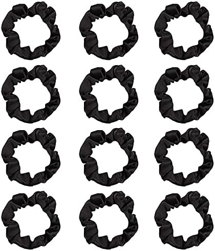 12Pcs Satin Hair Scrunchies, Silk Hair Scrunchies Elastic Hair Bands Hair Ties for Women Girls Black