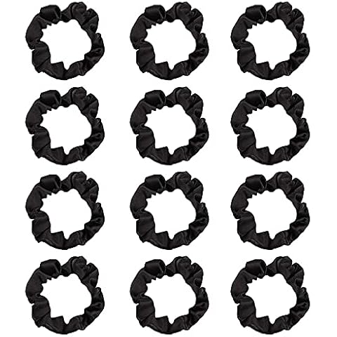 12Pcs Satin Hair Scrunchies, Silk Hair Scrunchies Elastic Hair Bands Hair Ties for Women Girls Black Cover