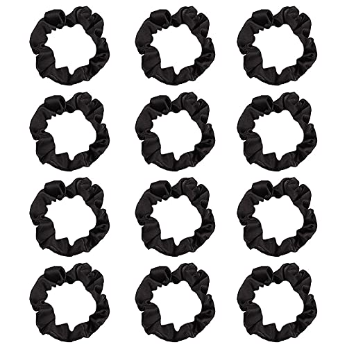 12Pcs Satin Hair Scrunchies, Black Scrunchies Hair Ties Elastic Hair Bands Ponytail Holder Hair Accessories Teen Girl Gifts Trendy Stuff