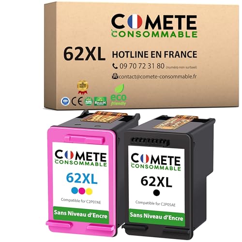 Cartouche HP 62 XL COMETE double pack haute capacité compatible noir et trois couleurs