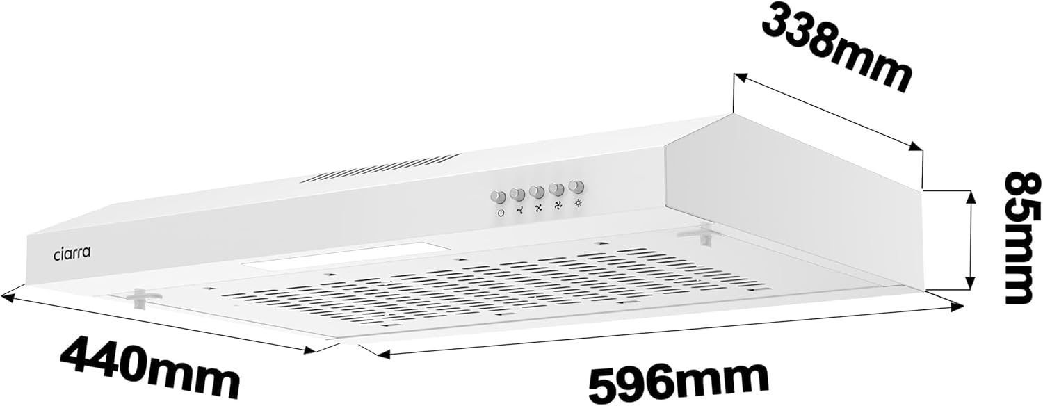 CIARRA CAW6903A Cappa Aspirante 60 cm Sottopensile Cappa da Cucina con Pannello Argento LED Montaggio a Parete con Ventola Estrattore