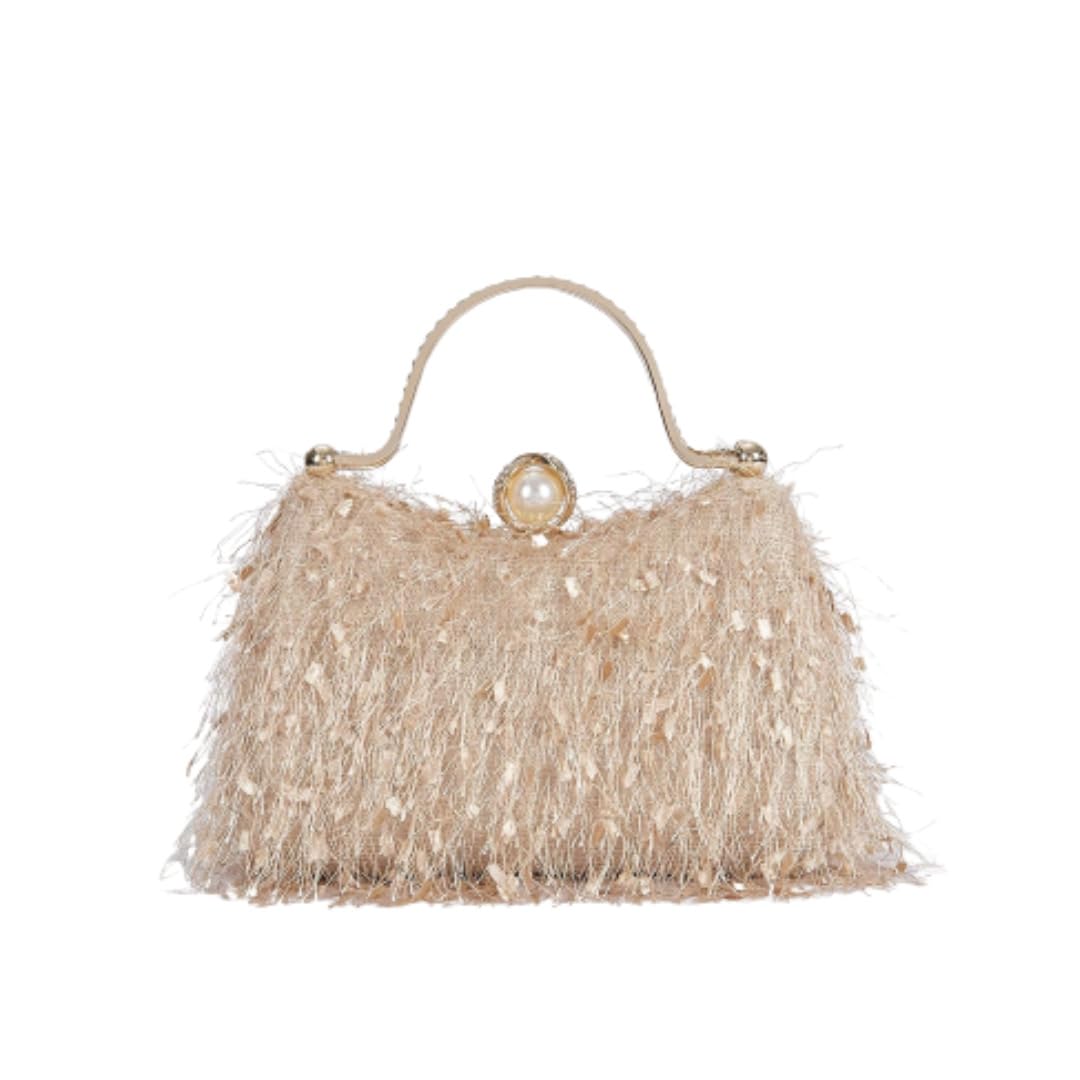 YYW Evening Handbag Cocktail Prom Fluffy Clutch Purse Vintage Feather Evening Shoulder Bag for Women Party