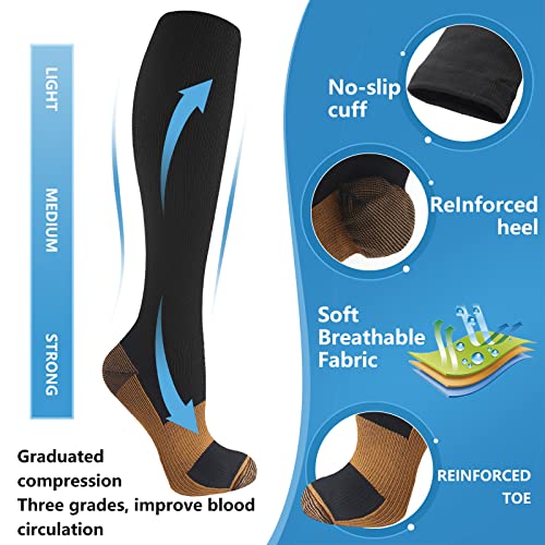 Bropite Compression Socks For Women & Men Circulation - 6 Pairs 20-30Mmhg Support Copper Compression Socks，Suit For Athletic, Nurses, Pregnancy, Flight, Traveling #TOP6