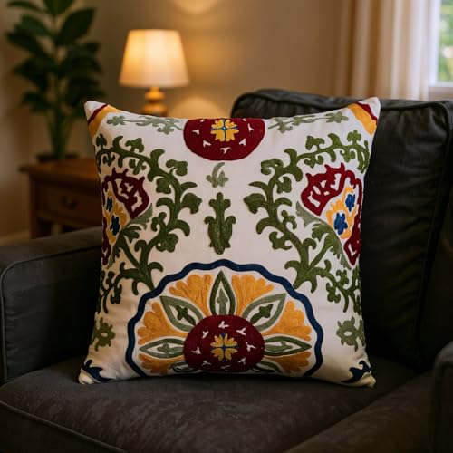 Image of Wakefit Designer Cushion Cover | 16x16 inch | Heavy Embroidery | Premium Cotton Fabric on Front & Back | Pack of 1 | Antra